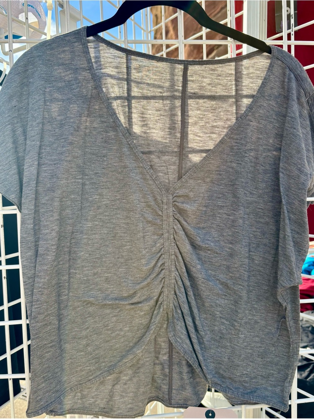 Lululemon Women's Gray V-Neck Ruched Front Top